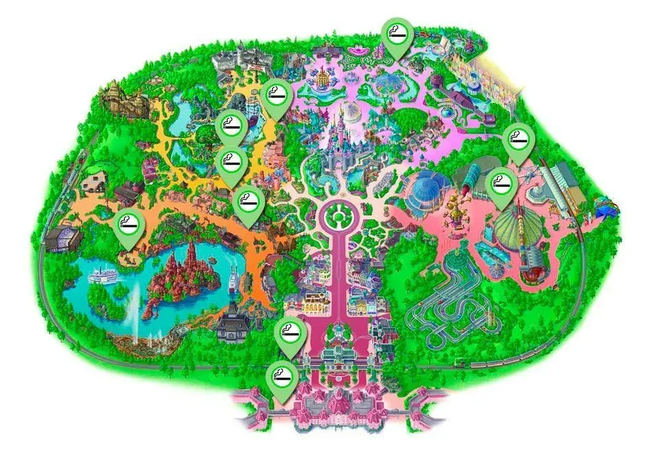 Mapa de zonas para fumadores en Disneyland Park, Disneyland París